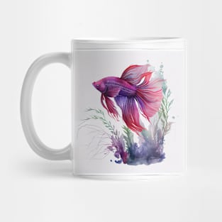 Purple and Red Betta Fish Watercolor Mug